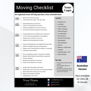 Brandable Moving Checklist (AU Version) – Style #1