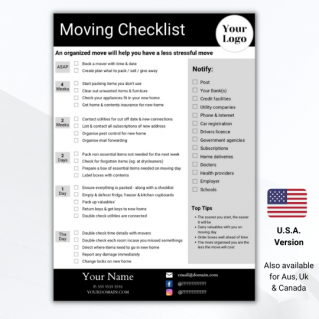 Brandable Moving Checklist (USA Version) – Style #1